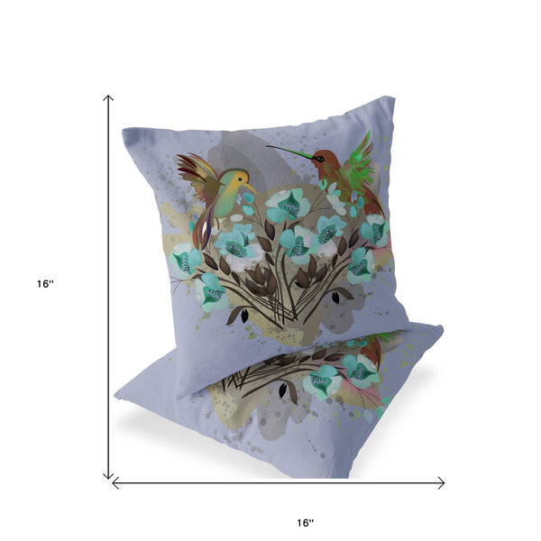 Homeroots Set Of Two 16" X 16" Green Bird Blown Seam Indoor Outdoor Throw Pillow  Polyester 535805