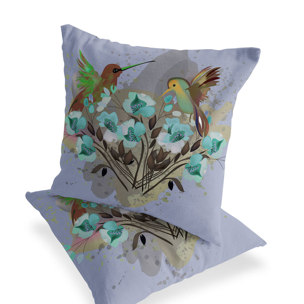 Homeroots Set Of Two 16" X 16" Green Bird Blown Seam Indoor Outdoor Throw Pillow  Polyester 535805