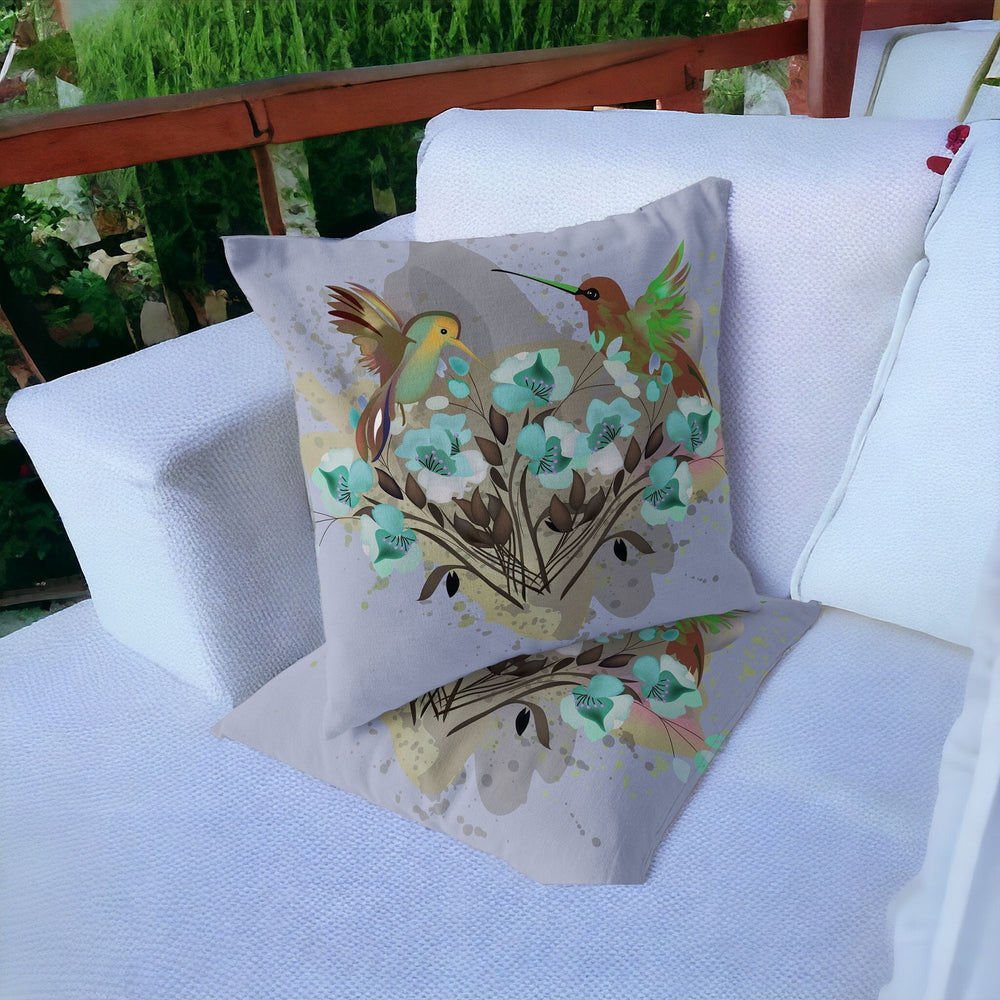 Homeroots Set Of Two 16" X 16" Green Bird Blown Seam Indoor Outdoor Throw Pillow  Polyester 535805
