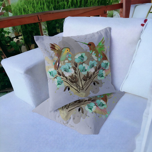 Homeroots Set Of Two 16" X 16" Green Bird Blown Seam Indoor Outdoor Throw Pillow  Polyester 535805