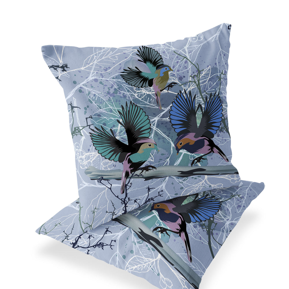 Homeroots Set Of Two 16" X 16" Blue Bird Blown Seam Indoor Outdoor Throw Pillow  Polyester 535806