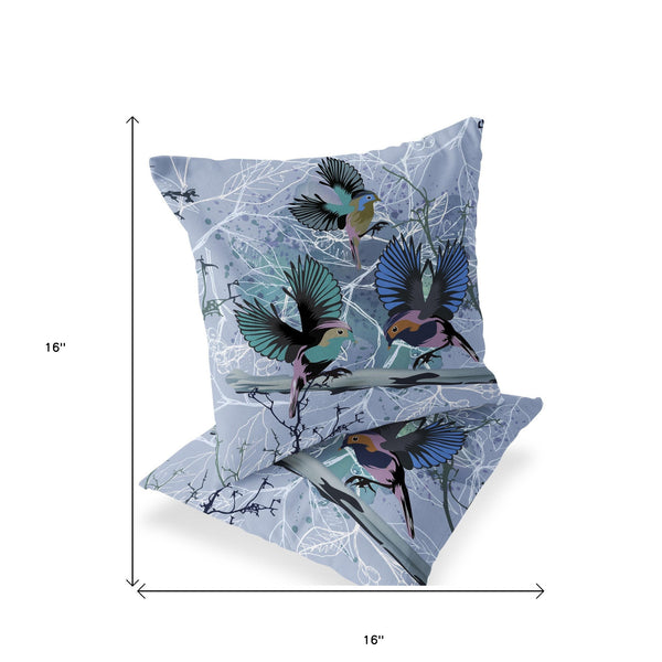 Homeroots Set Of Two 16" X 16" Blue Bird Blown Seam Indoor Outdoor Throw Pillow  Polyester 535806