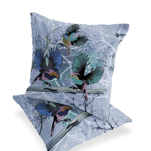 Homeroots Set Of Two 16" X 16" Blue Bird Blown Seam Indoor Outdoor Throw Pillow  Polyester 535806