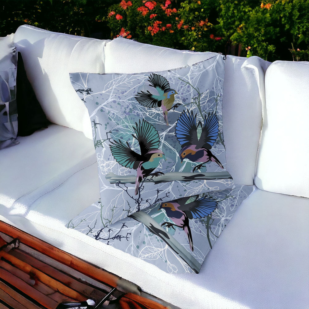 Homeroots Set Of Two 16" X 16" Blue Bird Blown Seam Indoor Outdoor Throw Pillow  Polyester 535806