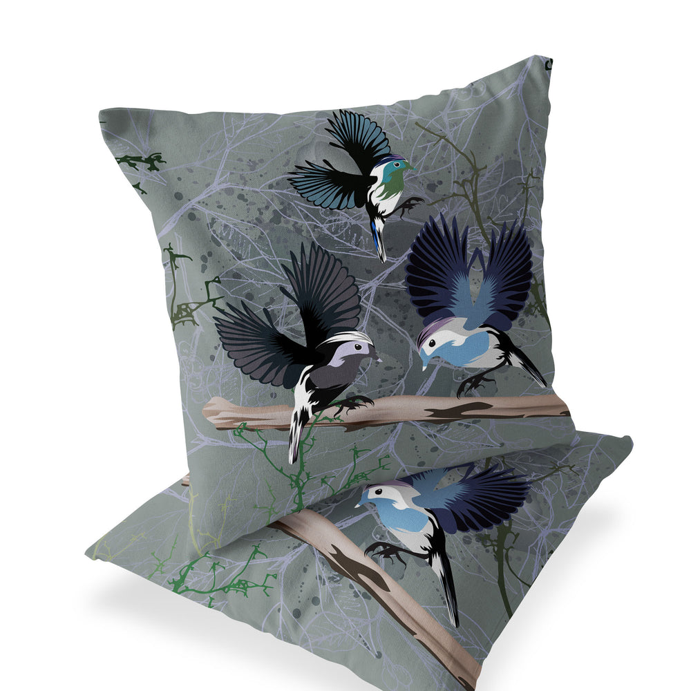 Homeroots Set Of Two 16" X 16" Off White Bird Blown Seam Indoor Outdoor Throw Pillow  Polyester 535807