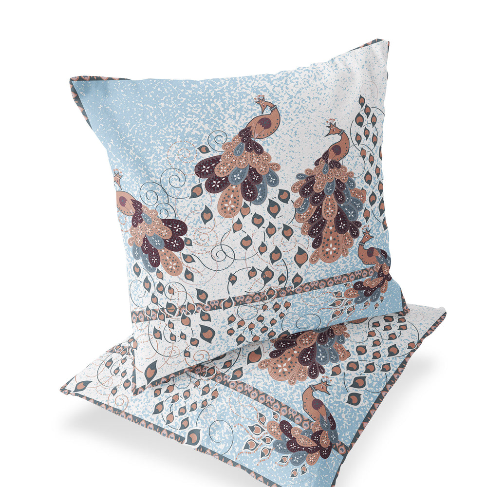 Homeroots Set Of Two 16" X 16" Brown Peacock Blown Seam Indoor Outdoor Throw Pillow  Polyester 535808