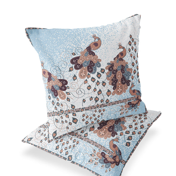 Homeroots Set Of Two 16" X 16" Brown Peacock Blown Seam Indoor Outdoor Throw Pillow  Polyester 535808