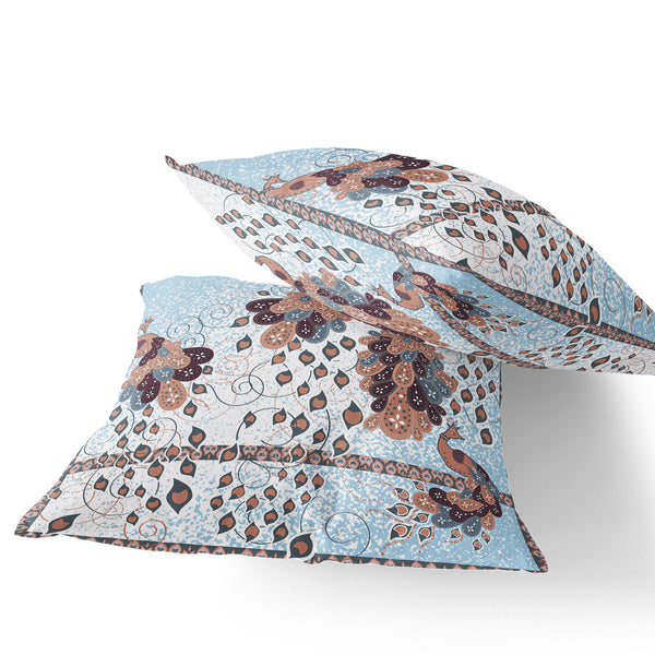 Homeroots Set Of Two 16" X 16" Brown Peacock Blown Seam Indoor Outdoor Throw Pillow  Polyester 535808