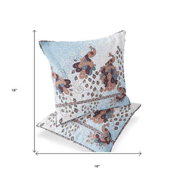 Homeroots Set Of Two 16" X 16" Brown Peacock Blown Seam Indoor Outdoor Throw Pillow  Polyester 535808