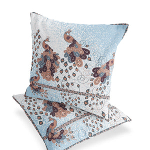 Homeroots Set Of Two 16" X 16" Brown Peacock Blown Seam Indoor Outdoor Throw Pillow  Polyester 535808