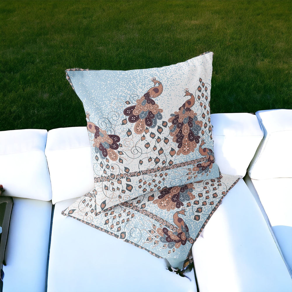 Homeroots Set Of Two 16" X 16" Brown Peacock Blown Seam Indoor Outdoor Throw Pillow  Polyester 535808