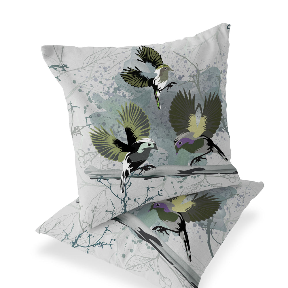 Homeroots Set Of Two 16" X 16" Green Bird Blown Seam Indoor Outdoor Throw Pillow  Polyester 535809