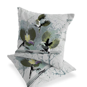 Homeroots Set Of Two 16" X 16" Green Bird Blown Seam Indoor Outdoor Throw Pillow  Polyester 535809
