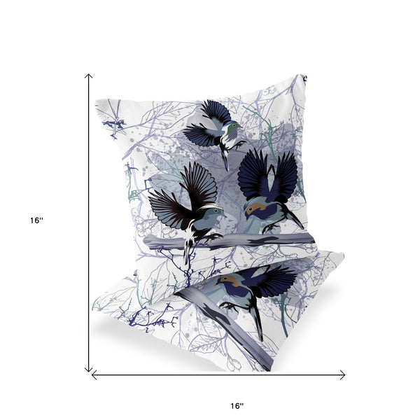 Homeroots Set Of Two 16" X 16" Black Bird Blown Seam Indoor Outdoor Throw Pillow  Polyester 535810