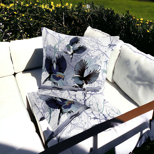 Homeroots Set Of Two 16" X 16" Black Bird Blown Seam Indoor Outdoor Throw Pillow  Polyester 535810