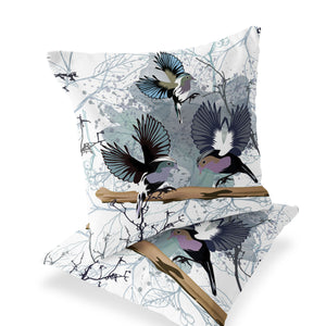 Homeroots Set Of Two 16" X 16" White Bird Blown Seam Indoor Outdoor Throw Pillow  Polyester 535812