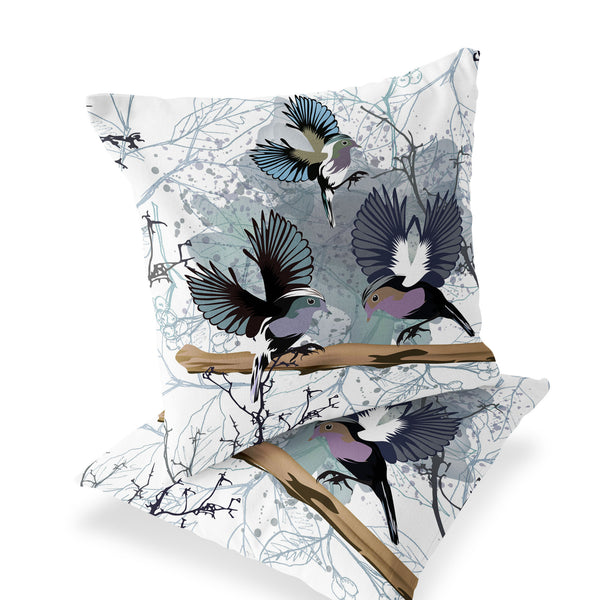 Homeroots Set Of Two 16" X 16" White Bird Blown Seam Indoor Outdoor Throw Pillow  Polyester 535812