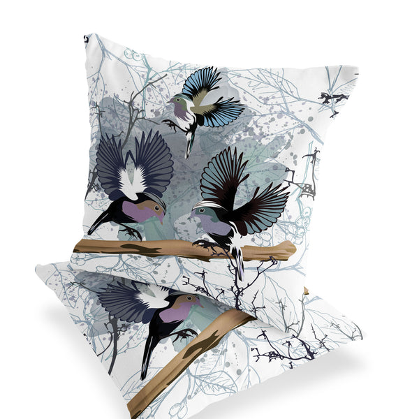 Homeroots Set Of Two 16" X 16" White Bird Blown Seam Indoor Outdoor Throw Pillow  Polyester 535812