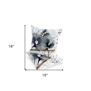 Homeroots Set Of Two 16" X 16" White Bird Blown Seam Indoor Outdoor Throw Pillow  Polyester 535812