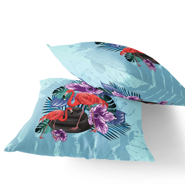 Homeroots Set Of Two 16" X 16" Blue Flamingo Blown Seam Indoor Outdoor Throw Pillow  Polyester 535813