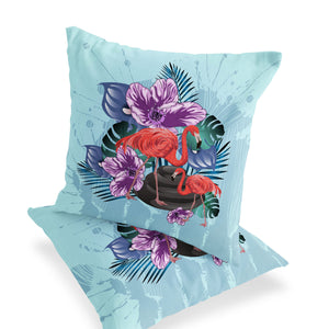 Homeroots Set Of Two 16" X 16" Blue Flamingo Blown Seam Indoor Outdoor Throw Pillow  Polyester 535813