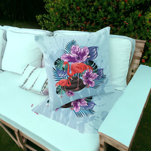 Homeroots Set Of Two 16" X 16" Blue Flamingo Blown Seam Indoor Outdoor Throw Pillow  Polyester 535813