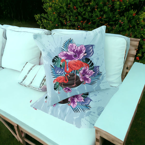 Homeroots Set Of Two 16" X 16" Blue Flamingo Blown Seam Indoor Outdoor Throw Pillow  Polyester 535813