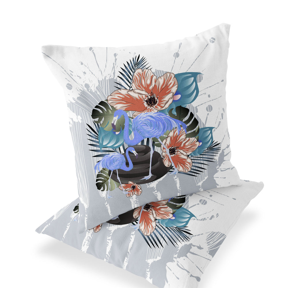 Homeroots Set Of Two 16" X 16" Gray Flamingo Blown Seam Indoor Outdoor Throw Pillow  Polyester 535815