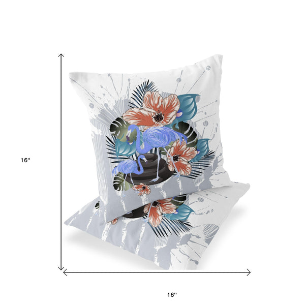 Homeroots Set Of Two 16" X 16" Gray Flamingo Blown Seam Indoor Outdoor Throw Pillow  Polyester 535815