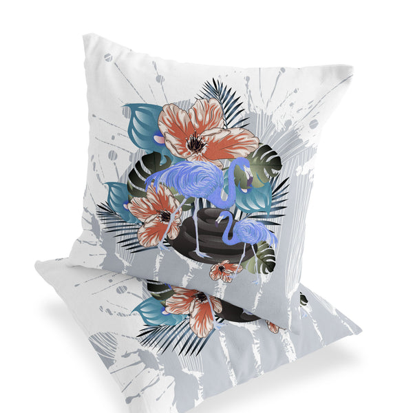 Homeroots Set Of Two 16" X 16" Gray Flamingo Blown Seam Indoor Outdoor Throw Pillow  Polyester 535815