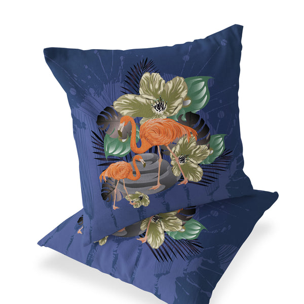 Homeroots Set Of Two 16" X 16" Green Flamingo Blown Seam Indoor Outdoor Throw Pillow  Polyester 535816