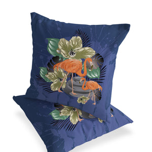 Homeroots Set Of Two 16" X 16" Green Flamingo Blown Seam Indoor Outdoor Throw Pillow  Polyester 535816