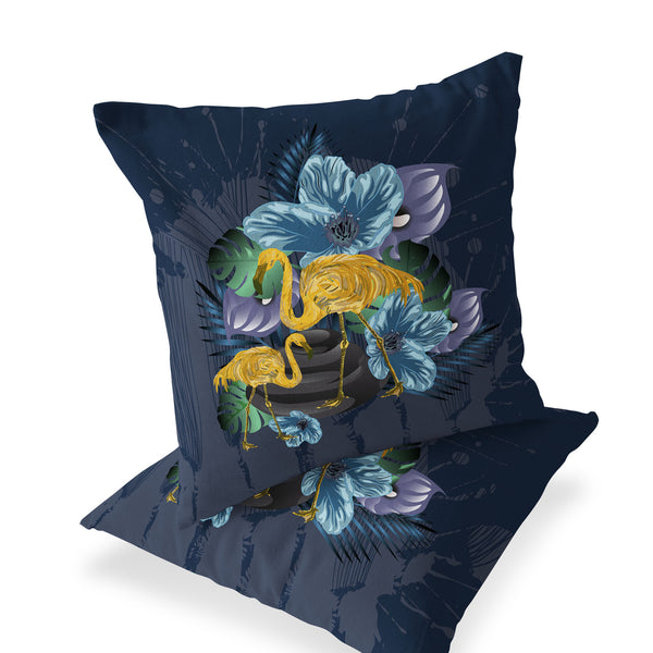 Homeroots Set Of Two 16" X 16" Blue Flamingo Blown Seam Indoor Outdoor Throw Pillow  Polyester 535817