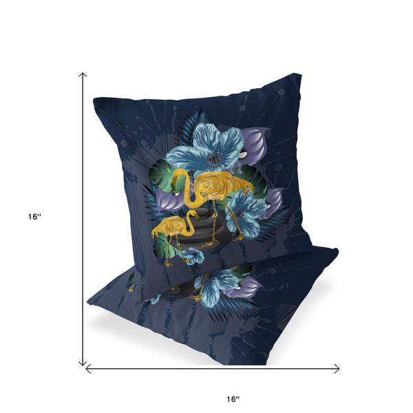 Homeroots Set Of Two 16" X 16" Blue Flamingo Blown Seam Indoor Outdoor Throw Pillow  Polyester 535817