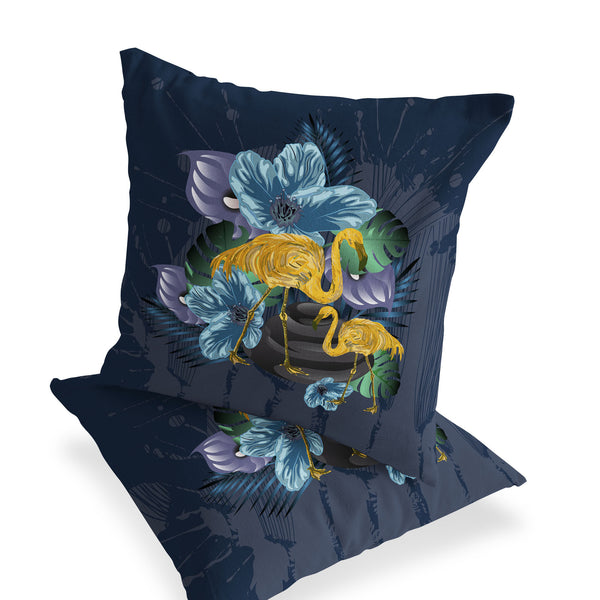 Homeroots Set Of Two 16" X 16" Blue Flamingo Blown Seam Indoor Outdoor Throw Pillow  Polyester 535817