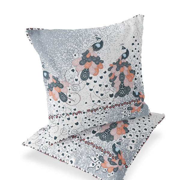 Homeroots Set Of Two 16" X 16" Gray Peacock Blown Seam Indoor Outdoor Throw Pillow  Polyester 535819