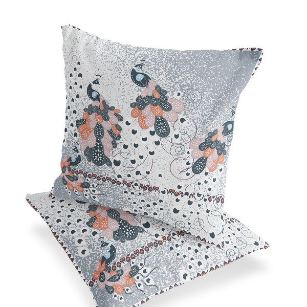 Homeroots Set Of Two 16" X 16" Gray Peacock Blown Seam Indoor Outdoor Throw Pillow  Polyester 535819