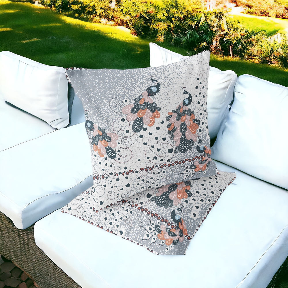Homeroots Set Of Two 16" X 16" Gray Peacock Blown Seam Indoor Outdoor Throw Pillow  Polyester 535819