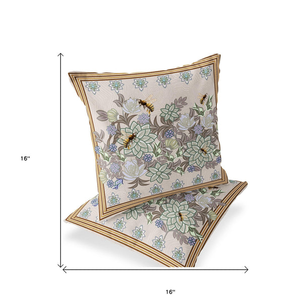 Homeroots Set Of Two 16" X 16" Green Bee Blown Seam Indoor Outdoor Throw Pillow  Polyester 535820