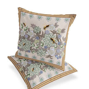 Homeroots Set Of Two 16" X 16" Green Bee Blown Seam Indoor Outdoor Throw Pillow  Polyester 535820