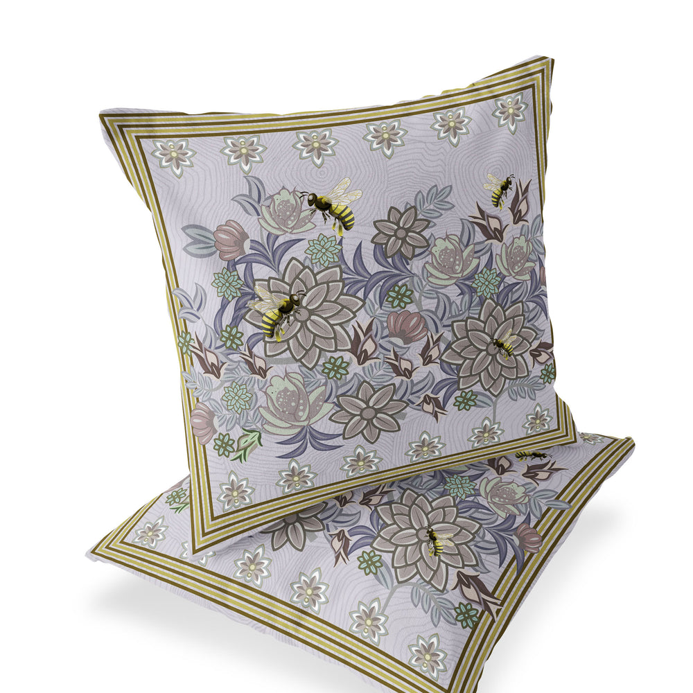 Homeroots Set Of Two 16" X 16" Purple Bee Blown Seam Indoor Outdoor Throw Pillow  Polyester 535821