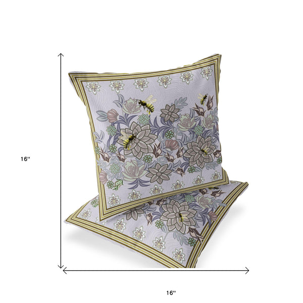 Homeroots Set Of Two 16" X 16" Purple Bee Blown Seam Indoor Outdoor Throw Pillow  Polyester 535821