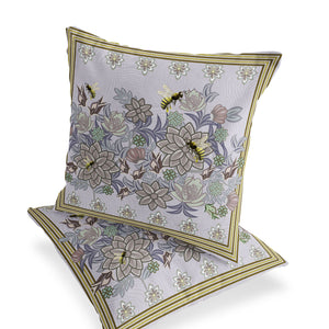 Homeroots Set Of Two 16" X 16" Purple Bee Blown Seam Indoor Outdoor Throw Pillow  Polyester 535821