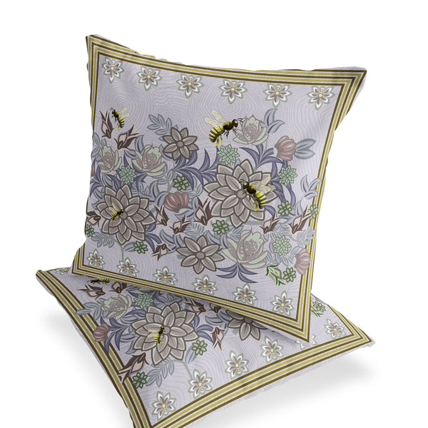 Homeroots Set Of Two 16" X 16" Purple Bee Blown Seam Indoor Outdoor Throw Pillow  Polyester 535821