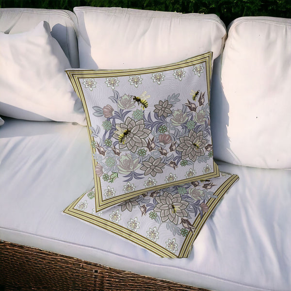 Homeroots Set Of Two 16" X 16" Purple Bee Blown Seam Indoor Outdoor Throw Pillow  Polyester 535821