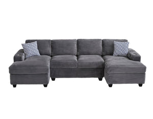 English Elm Multifunctional Corduroy Modular Sectional with Dual Chaise Cup Holders Living Room Dark Gray B2730S00072
