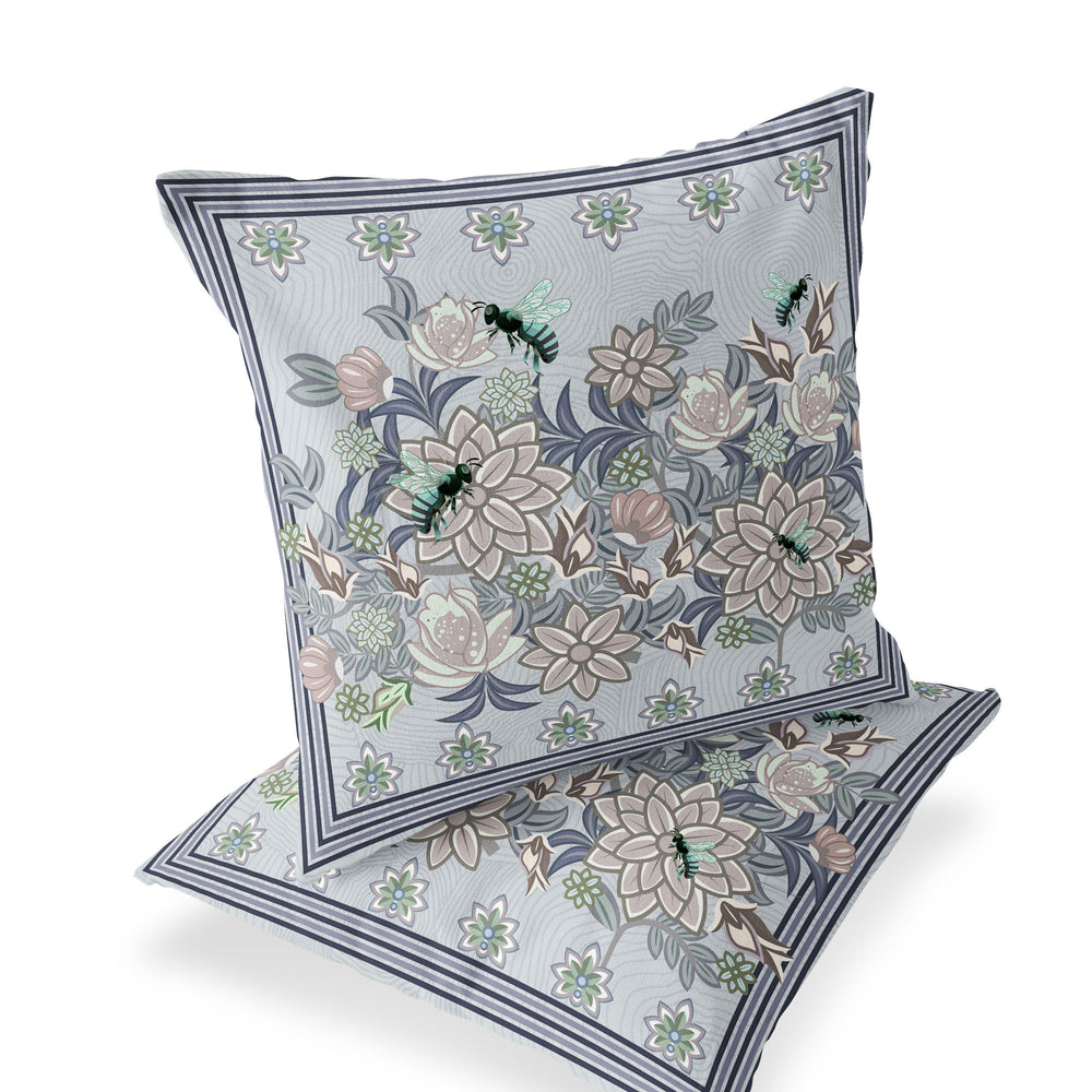 Homeroots Set Of Two 16" X 16" Gray Bee Blown Seam Indoor Outdoor Throw Pillow  Polyester 535822