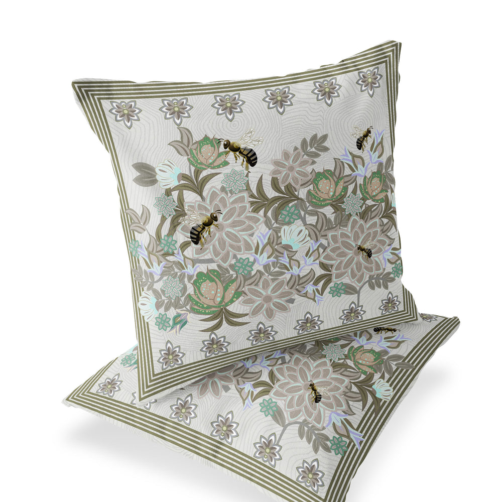 Homeroots Set Of Two 16" X 16" Beige Bee Blown Seam Indoor Outdoor Throw Pillow  Polyester 535823