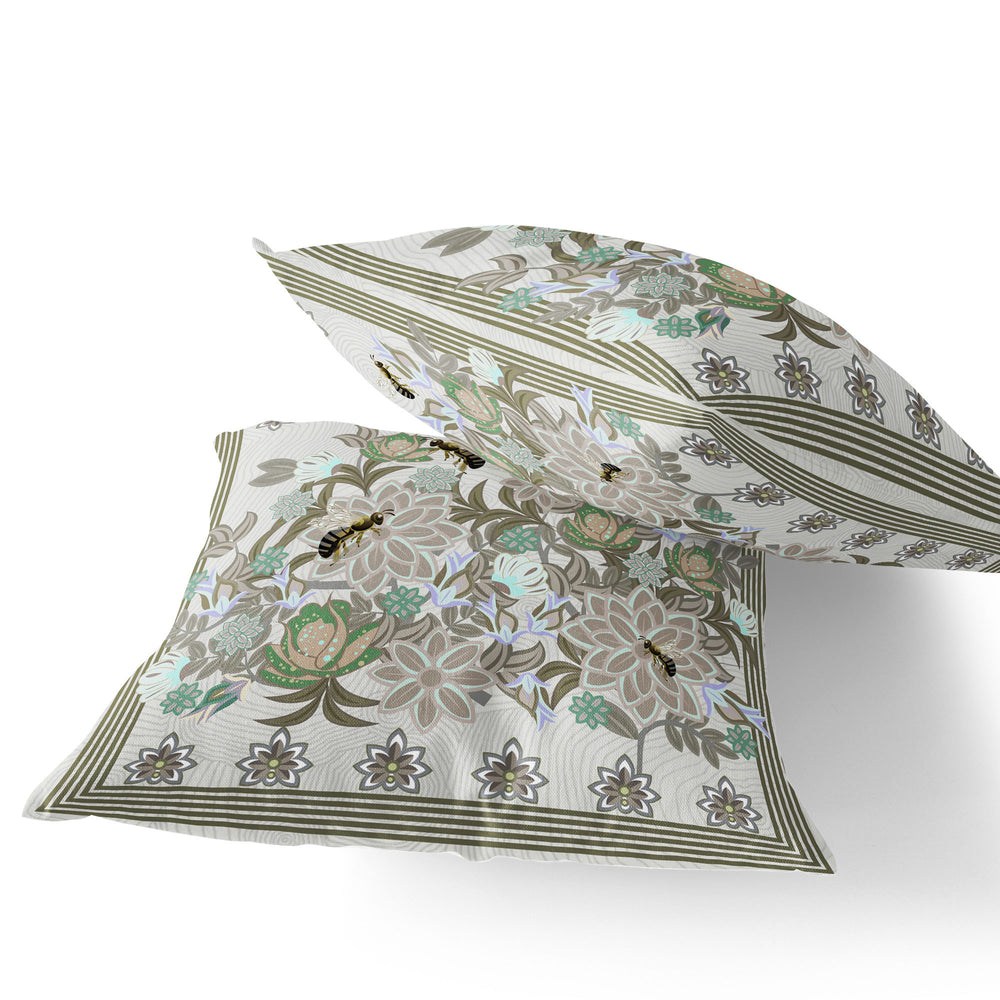 Homeroots Set Of Two 16" X 16" Beige Bee Blown Seam Indoor Outdoor Throw Pillow  Polyester 535823