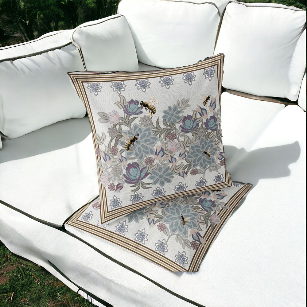 Homeroots Set Of Two 16" X 16" Pink Bee Blown Seam Indoor Outdoor Throw Pillow  Polyester 535824